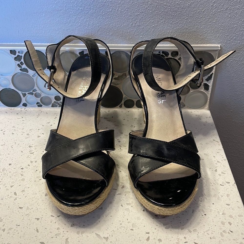 MICHAEL Michael Kors woman’s black open toe wedge sandals